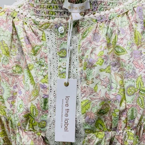 LOVE THE LABEL Square Neck Puff Sleeve Floral Mini Dress Size Large NWT - Picture 14 of 16